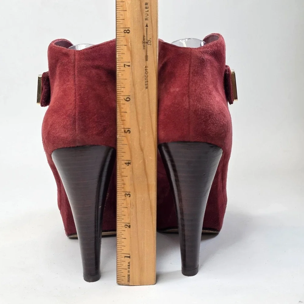 Michael Kors Devenport Bootie Womens Size 9.5 Burgundy Suede Shoes Heels Sandals